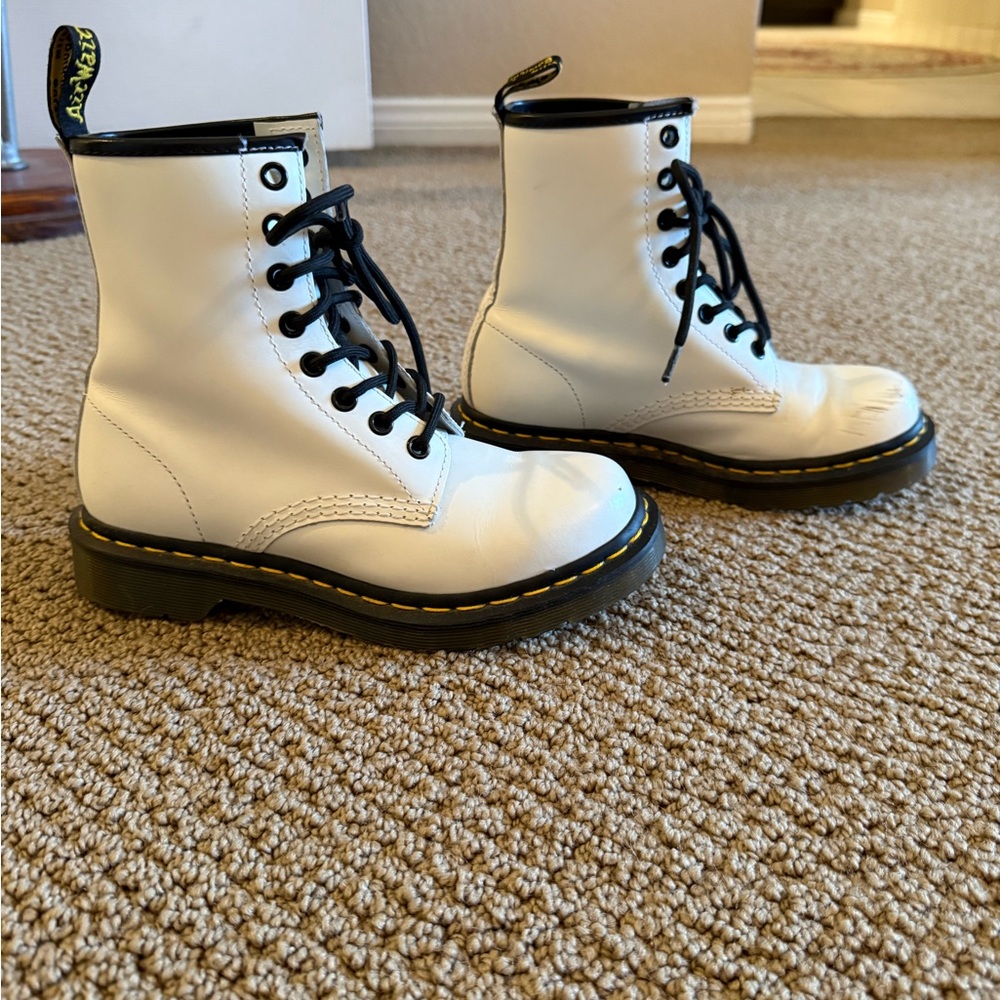 Dr. Martens White Leather Boots with Black Accents